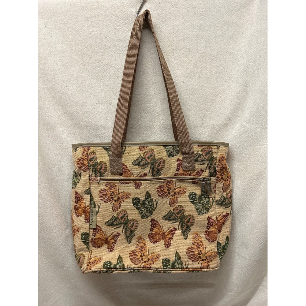 Vintage J Garden Butterfly Tapestry Tote Bag Beige Earth Tones Shoulder Bag